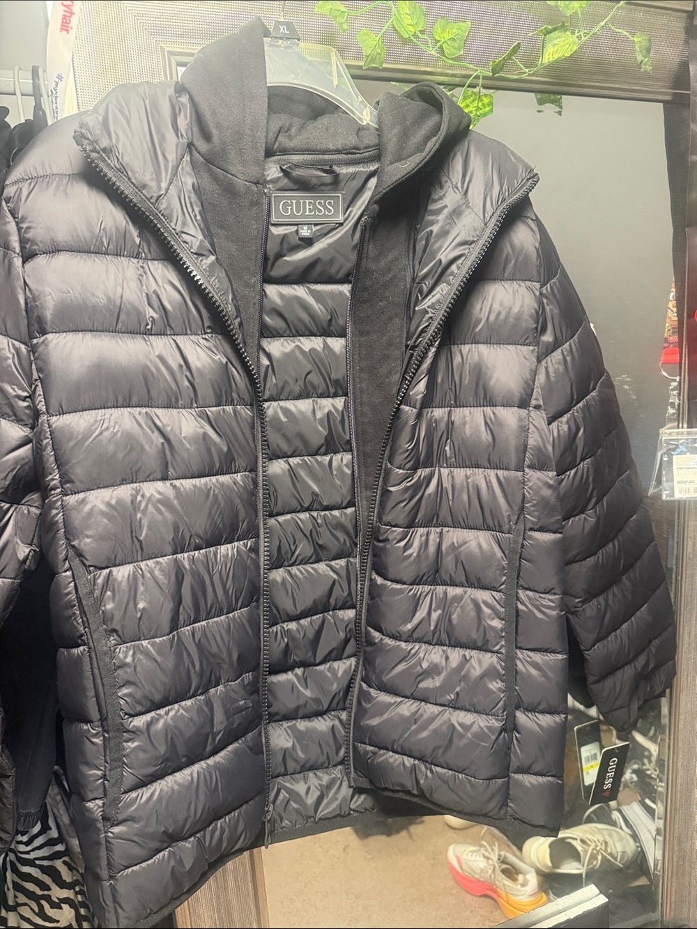 GUESS Men's Black Quilted Hooded Puffer Jacket